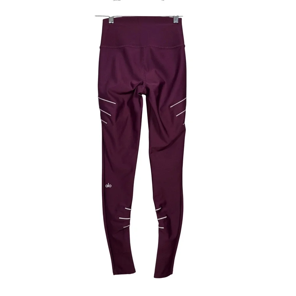 ALO YOGA High-Waist Sequence Leggings, Dark Plum, Size XS
